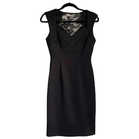 Dress Barn Bodice Lace Back Straight Midi Black Satin Like Dress Size 4 - Picture 2 of 16